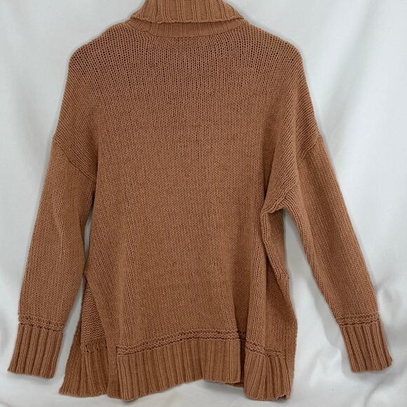 Aerie Oversized Turtleneck Sweater Med Beige Chunky Knit Cozy Fall Pullover Cozy - Picture 2 of 4